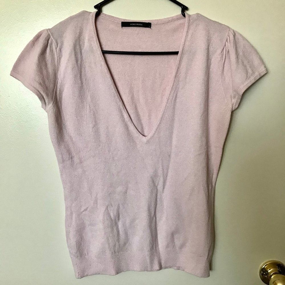 Vero Moda Pale Pink Deep V-Neck Sweater Vest – Size L (Fits like M)